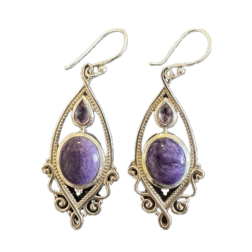 Sterling Silver and Amethyst Earrings Made in India
